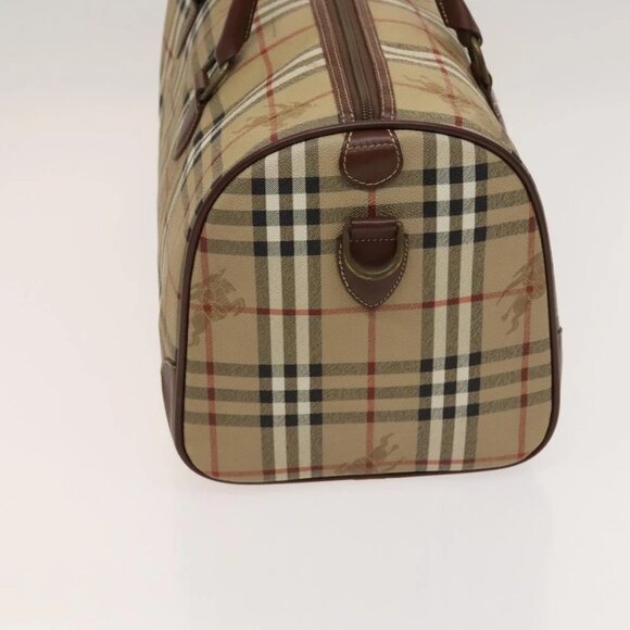 Burberrys Nova Check Boston Bag PVC 2way Beige Gold Auth 117842 - Picture 15 of 16